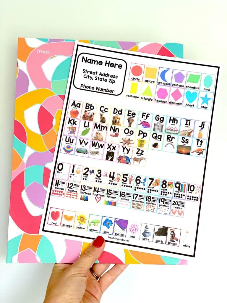 Download a free desk helper to make teaching preschool, kindergarten, and first grade easier. It's a one-page printable that shares the alphabet, numbers, colors and shapes. Students can use this resource at their desks to help them with letter, number, color and shape recognition. Download for free at babblingabby.net #babblingabby #free #kindergarten #deskhelper #classroomhelper #literacy #numeracy #colors #shapes #alphabet #mumbers