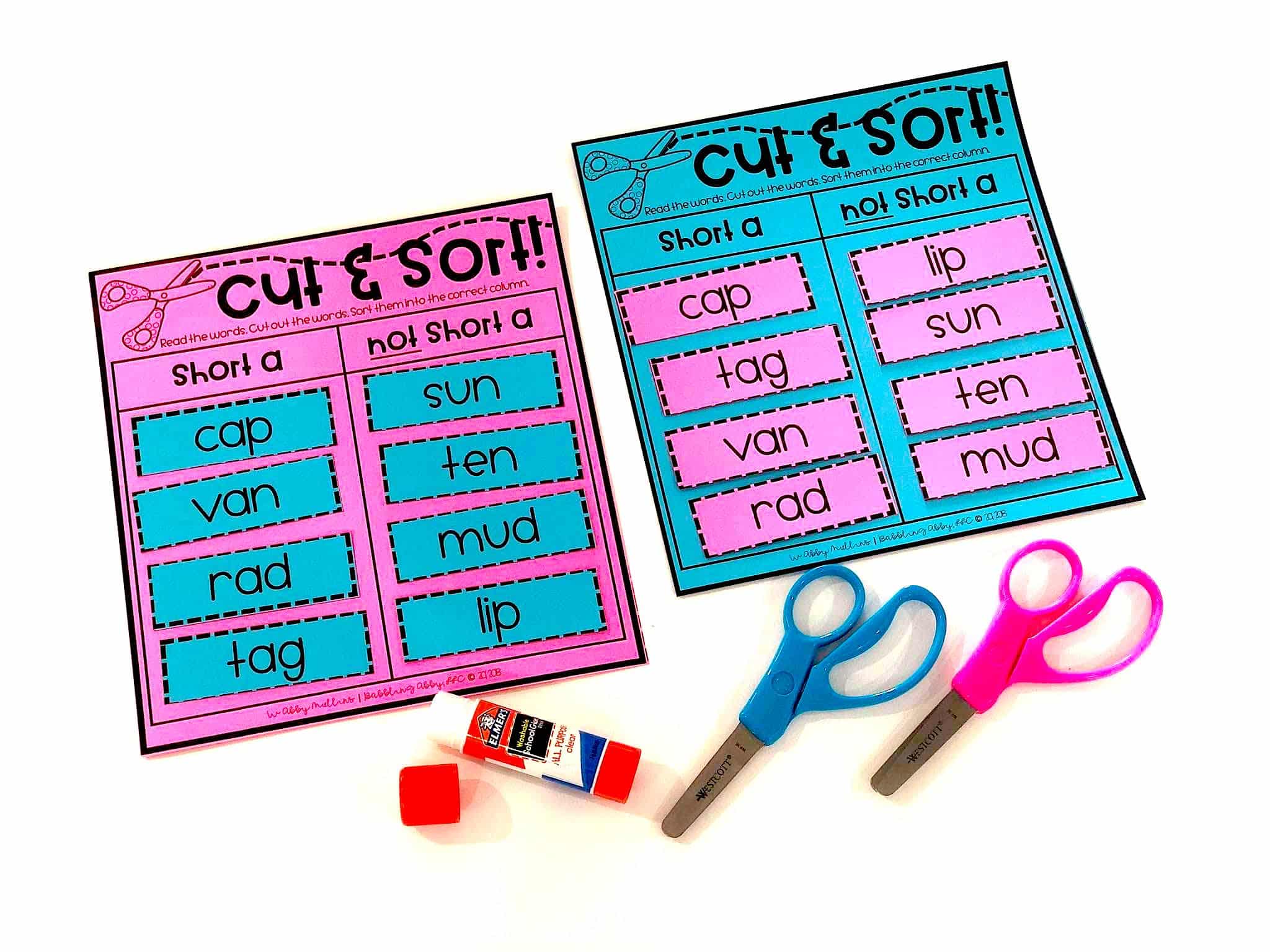 Cut & Sort Short Vowel word practice to use in word work centers.