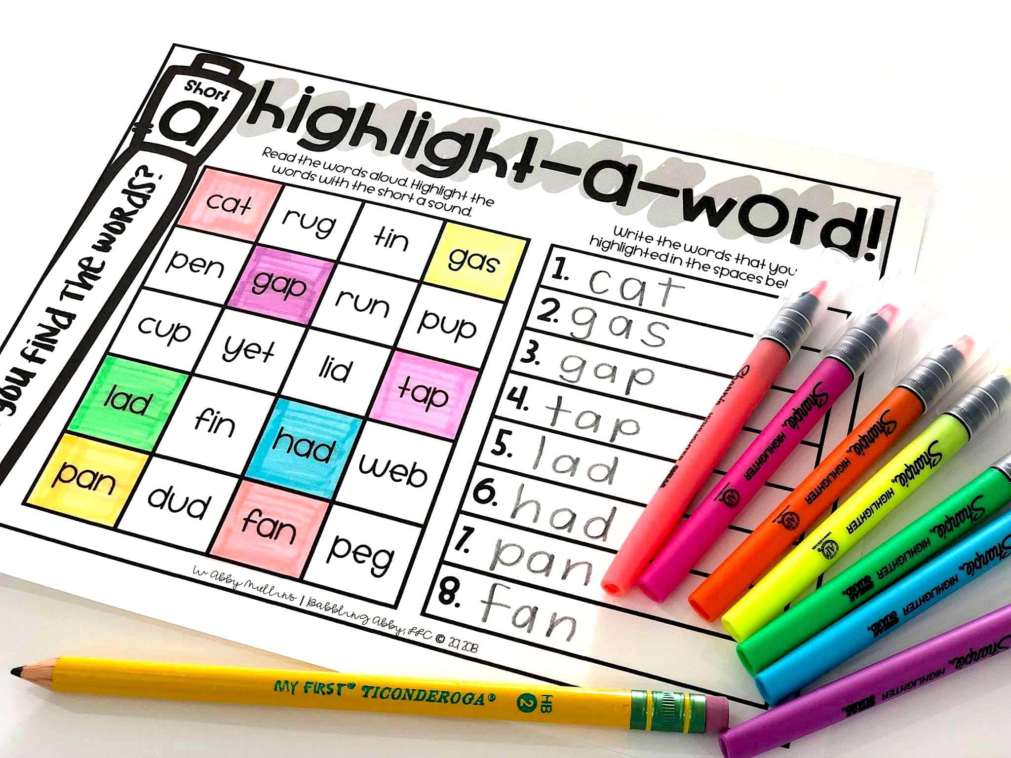 Highlight a Short Vowel word practice to use in word work centers.