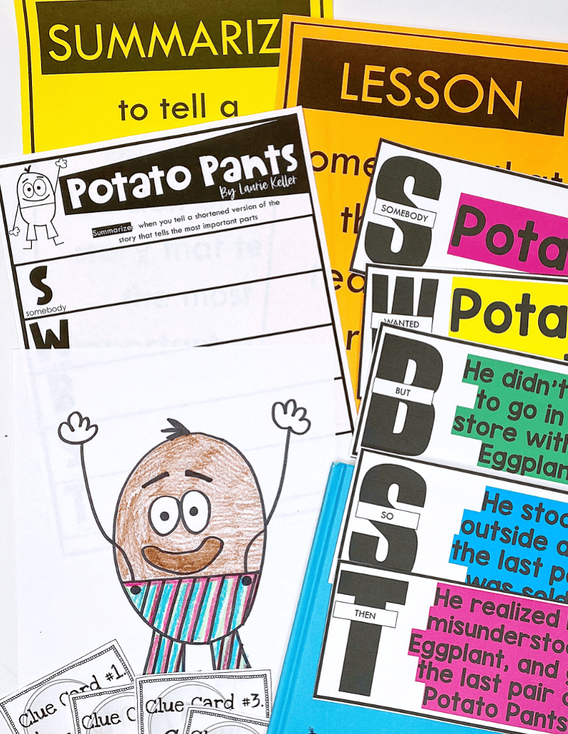 Predicting and summarizing activities to print and use with Potato Pants by Laurie Keller