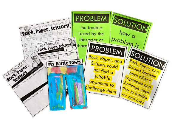 Problem solving activities to print and use with The Legend of Rock, Paper, Scissors.