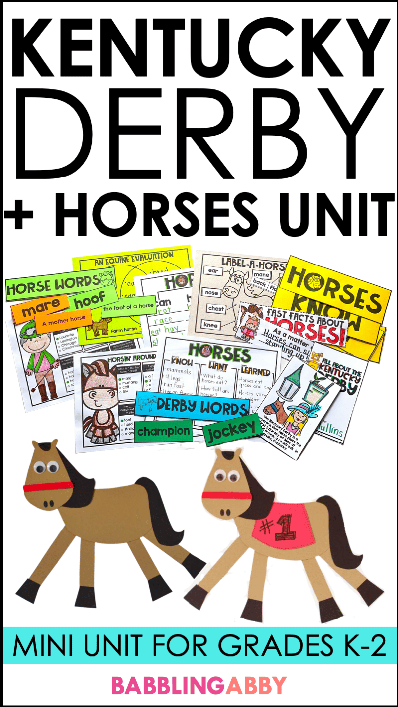 A mini unit about horses and the Kentucky Derby for kindergarten, first grade, and second grade students. Babblingabby.net