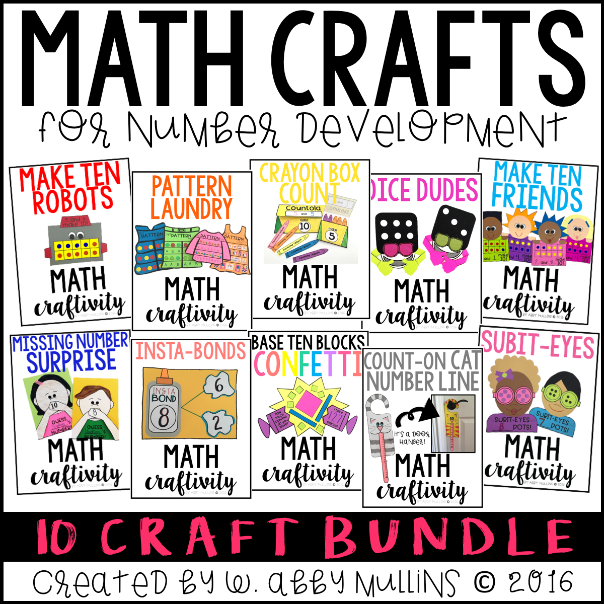 Kids in kindergarten and first grade will LOVE these math crafts! Make learning fun AND support number development! Skills included are: making 5 and 10, decomposing numbers, subitizing, ten frames, number lines, patterning, and more! 1d