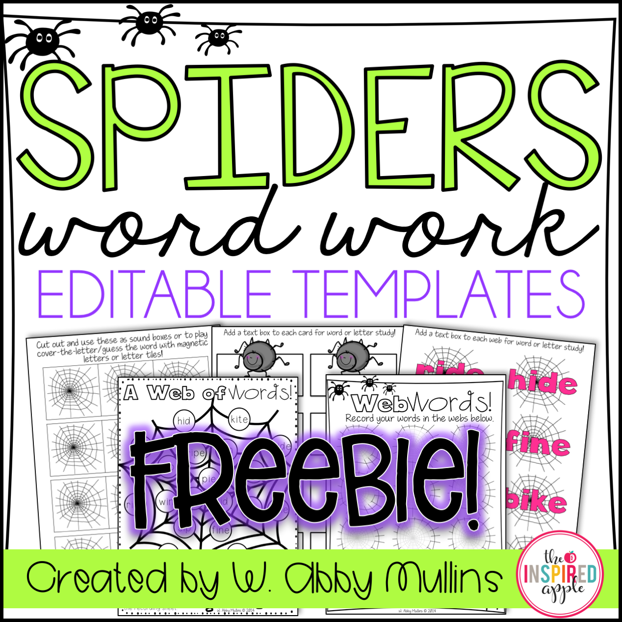 This is a FREE set of editable, spider-themed word work activities perfect for kindergarten, first grade, or second grade!