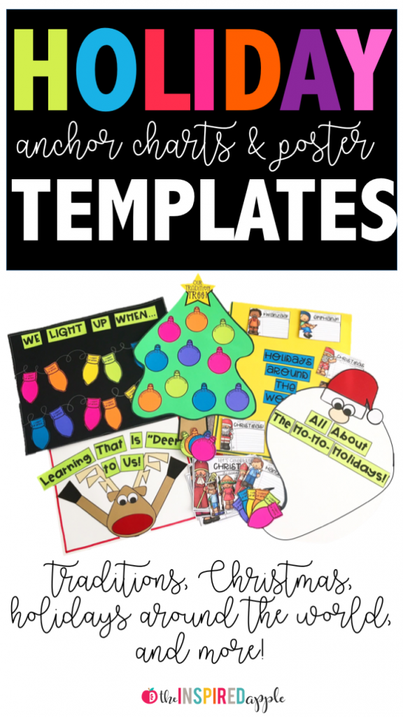 Check out these quick and easy holiday-themed anchor charts for using during the month of December in your classroom! They're great for teaching about reindeer, Christmas, holidays around the world, and more!  Plus, they're engaging, purposeful and will look great in your holiday display - a must for a kindergarten, first grade, or second grade teacher!