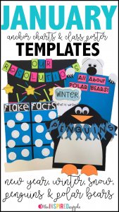 Teachers! How fun are these anchor charts and class posters for the themes you'll study this winter?! New Year, penguins, polar bears, winter, and snow are all included in this set of quick and easy templates for creating adorable accents for your class. They will work great for preschool, kindergarten, first grade, and second grade classrooms!