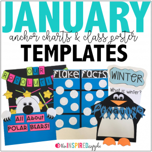 Teachers! How fun are these anchor charts and class posters for the themes you'll study this winter?! New Year, penguins, polar bears, winter, and snow are all included in this set of quick and easy templates for creating adorable accents for your class. They will work great for preschool, kindergarten, first grade, and second grade classrooms!