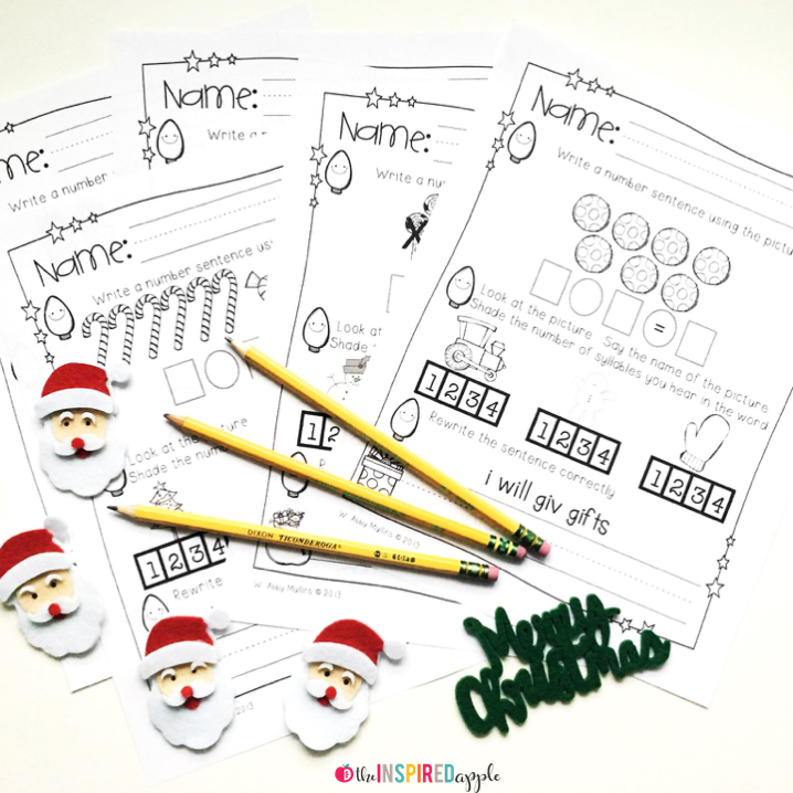 Teachers! Are you ready for Christmas in YOUR classroom? This product is FULL of fun ideas for you to include during the month of December in your kindergarten or first grade classroom. It includes a writing center, family activity, math poem, book response pages, three sight word mini-books, a Gingerbread Hijinks AND MORE! Plus, you can snag a free printable to make an adorable art project, too!