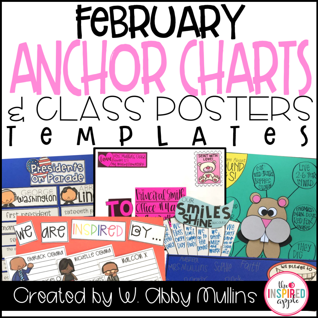 Teachers! Check out this set of February Anchor Charts and Class Poster templates that are perfect to use during your thematic units this February. These are great to use when teaching about letter writing during Valentine's Day, Dental Health Month, President's Day, Black History Month, and groundhogs! Each poster comes with corresponding recording sheets to use for individual student responses to the content. 