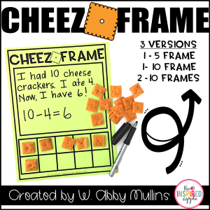 This FREE printable contains three differentiated activity mats to use with cheese crackers as manipulatives! Use the large space to write number sentences, create number stories, make number bonds, write equations, count, or whatever else you can think of! Each page has either a five frame, ten frame, or two ten frames for working with numbers 0 to 20. This is a great number sense activity for preschool, kindergarten, and first grade!