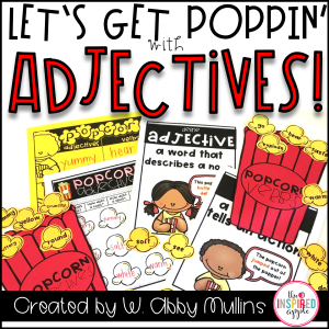 Teaching your kindergarten, first grade, and second grade students about adjectives and verbs has never been MORE FUN! You'll use popping popcorn (either in a microwave or with an actual popcorn popper) to teach your students about adjectives and verbs, encouraging them to use their five senses to really experience the popcorn. This resource includes an engaging lesson plan, student activity sheet to use during instruction, adjectives and verbs sorting center and response sheet, craftivity, a...