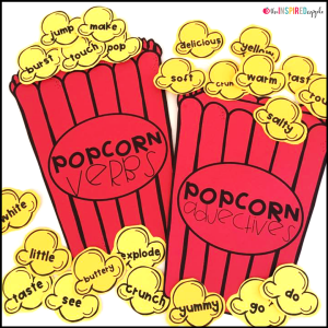 Teaching your kindergarten, first grade, and second grade students about adjectives and verbs has never been MORE FUN! You'll use popping popcorn (either in a microwave or with an actual popcorn popper) to teach your students about adjectives and verbs, encouraging them to use their five senses to really experience the popcorn. This resource includes an engaging lesson plan, student activity sheet to use during instruction, adjectives and verbs sorting center and response sheet, craftivity, and 3 differentiated writing extension pages. Many teachers have used this during a formal observation with rave reviews from administration, but - most importantly - STUDENTS! I promise, your kiddos will LOVE IT!