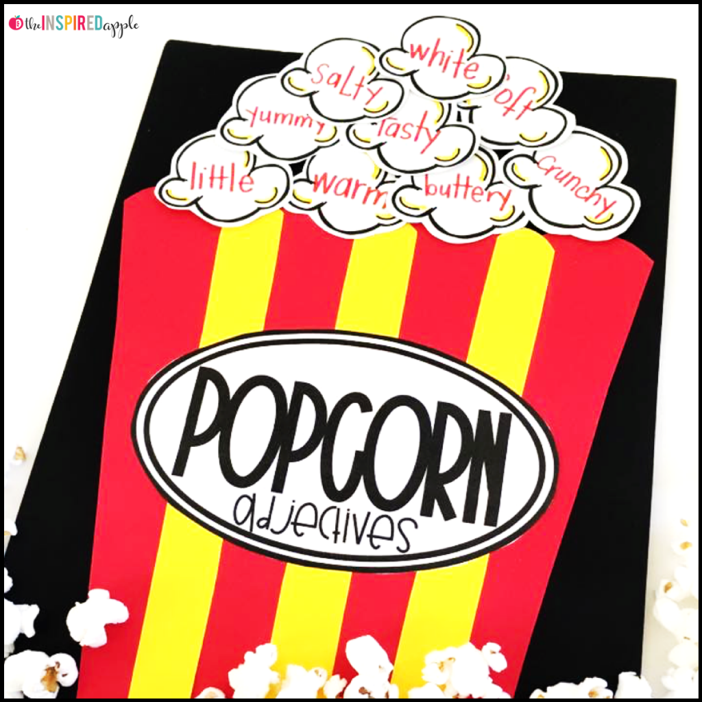 Teaching your kindergarten, first grade, and second grade students about adjectives and verbs has never been MORE FUN! You'll use popping popcorn (either in a microwave or with an actual popcorn popper) to teach your students about adjectives and verbs, encouraging them to use their five senses to really experience the popcorn. This resource includes an engaging lesson plan, student activity sheet to use during instruction, adjectives and verbs sorting center and response sheet, craftivity, and 3 differentiated writing extension pages. Many teachers have used this during a formal observation with rave reviews from administration, but - most importantly - STUDENTS! I promise, your kiddos will LOVE IT!