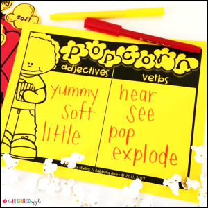 Teaching your kindergarten, first grade, and second grade students about adjectives and verbs has never been MORE FUN! You'll use popping popcorn (either in a microwave or with an actual popcorn popper) to teach your students about adjectives and verbs, encouraging them to use their five senses to really experience the popcorn. This resource includes an engaging lesson plan, student activity sheet to use during instruction, adjectives and verbs sorting center and response sheet, craftivity, and 3 differentiated writing extension pages. Many teachers have used this during a formal observation with rave reviews from administration, but - most importantly - STUDENTS! I promise, your kiddos will LOVE IT!