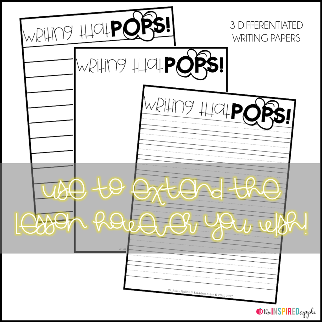 Teaching your kindergarten, first grade, and second grade students about adjectives and verbs has never been MORE FUN! You'll use popping popcorn (either in a microwave or with an actual popcorn popper) to teach your students about adjectives and verbs, encouraging them to use their five senses to really experience the popcorn. This resource includes an engaging lesson plan, student activity sheet to use during instruction, adjectives and verbs sorting center and response sheet, craftivity, and 3 differentiated writing extension pages. Many teachers have used this during a formal observation with rave reviews from administration, but - most importantly - STUDENTS! I promise, your kiddos will LOVE IT!