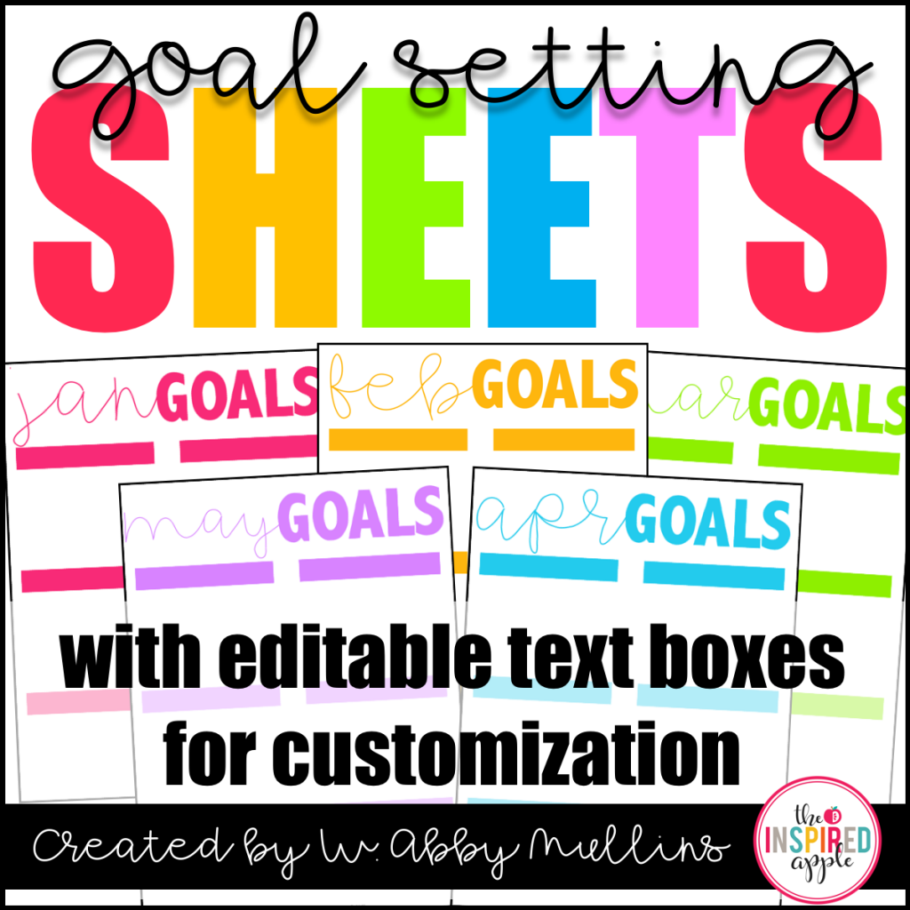 This set of goal setting worksheets is perfect for personal, professional, and educational use. They're FREE to download and include editable text boxes so that you can add your own content to the template.  You can use them digitally or print them out and write directly on the resource. Teachers will love how easy they are to use! They're perfect for organizing your monthly to-do list at school or at home!