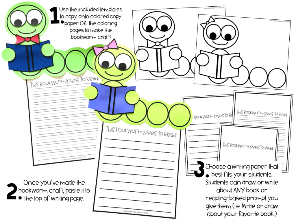 This is a fun bookworm writing craft that is perfect to use for book reviews/reports, Read Across America, or anytime of year when you want to get your little readers thinking about reading! The writing component is open-ended, so you can determine the type of prompt your students will respond to. I also know how valuable your time is, so this craft is super simple and requires very little prep on your end. This craft will best fit students in kindergarten, first grade, and second grade!