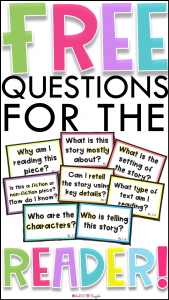 Check out this free set of questions that students should ask while they are reading. They are great for kindergarten, first grade, second grade, third grade, fourth grade, and fifth grade students. Each question is Common Core aligned and lists the standard at the bottom.