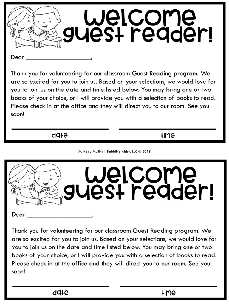 I am a BIG proponent of having guest readers in our classroom for several reasons.  First of all, it's one way to bridge the gap between home and school. Parents, grandparents, and even older siblings were always welcomed to be a guest reader and their student was always OVER THE MOON when they had a family member show up in the classroom to read. This is a great program for all elementary grades, from preschool through fifth!