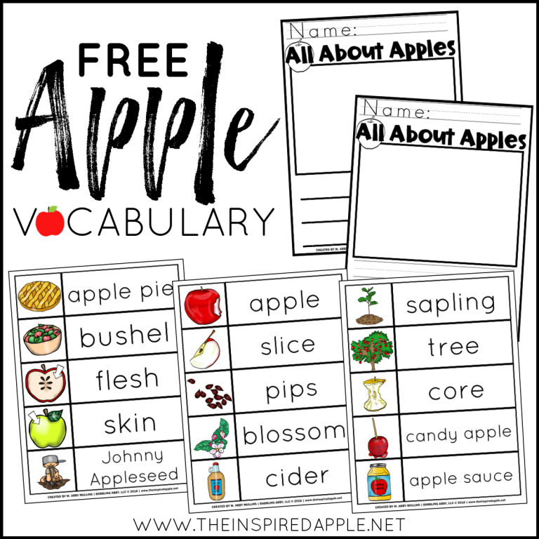 Are you getting ready to teach an apple unit? Then, you'll definitely want to grab this free download from The Inspired Apple! It includes fifteen apple-themed vocabulary words that you can use in a writing center, alongside a read-aloud, or even at a center to help students better understand the content terms. Teachers and students will love adding this to their apple activities in the month of September. Also included are two writing pages. #apples #appleactivities #printable #free #download #appleunit #johnnyappleseed #appletree #lifecycle #vocabulary