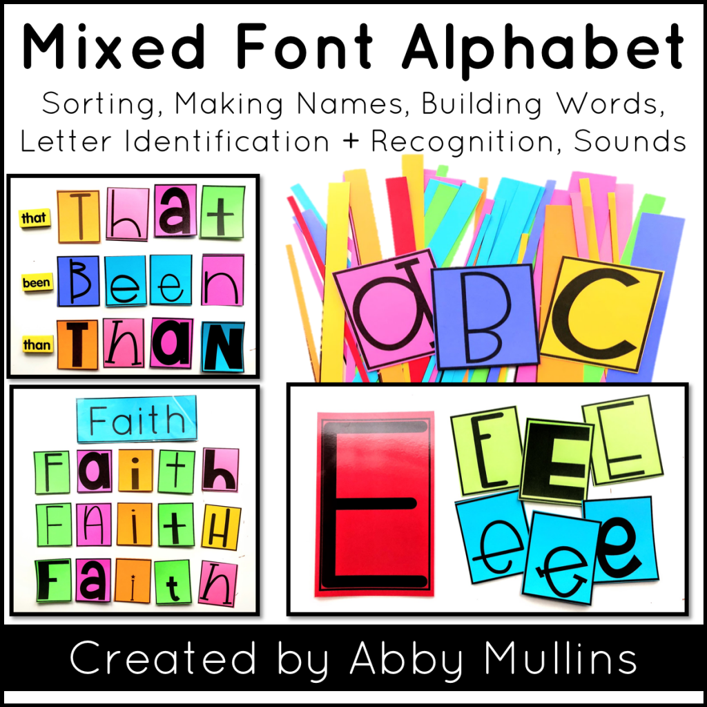Looking for alphabet activities to help your children or students learn to identify and recognize upper- and lowercase letters? This is a great activity for doing just that! This set of mixed font letters can be used for sorting, making names, word building, spelling practice, sight words, or even on a bulletin board. Print on colored paper, cut, and boom - a great activity for preschool, pre-k, kindergarten, first grade, ESL/ELLs, and students with exceptional needs. You could easily add them to a literacy center, use at home, or in the classroom. Tons of options! #ELA #literacy #alphabet #activities #printable #specialneeds #specialed #letters #teach #kids #students 