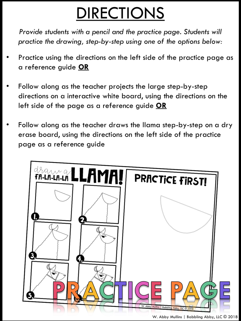 Engage your students with this llama directed drawing art project that pairs well with Llama Llama Holiday Drama by Anna Dewdney. This simple activity has step-by-step instructions that you or your students can use to create a holiday llama. Download the free directions from The Inspired Apple by Babbling Abby Mullins. #art #kidart #artproject #kidlit #picturebooks #kindergarten #firstgrade #secondgrade #thirdgrade #fourthgrade #fifthgrade