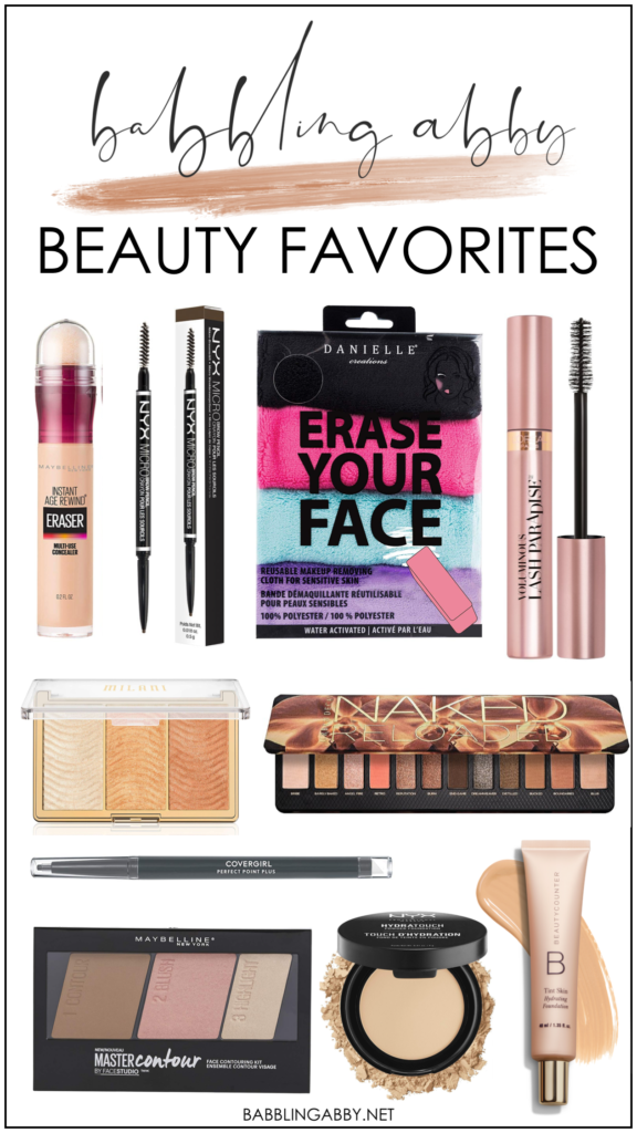 These are Babbling Abby’s favorite beauty products, most of which you can shop right from the comfort of home or find in-store at your favorite retailers. Included are recommendations for concealer, eye brow pencil, face cloths, mascara, highlighter, eyeshadow, eye liner, contour kit, powder, and foundation. #babblingabby #beautyproducts #beautyfavorites #ulta #target #amazon #concealer #mascara #eyeshadow #urbandecay #favoritefinds #favoriteproducts #eraseyourface #makeupremover #foundation babblingabby.net