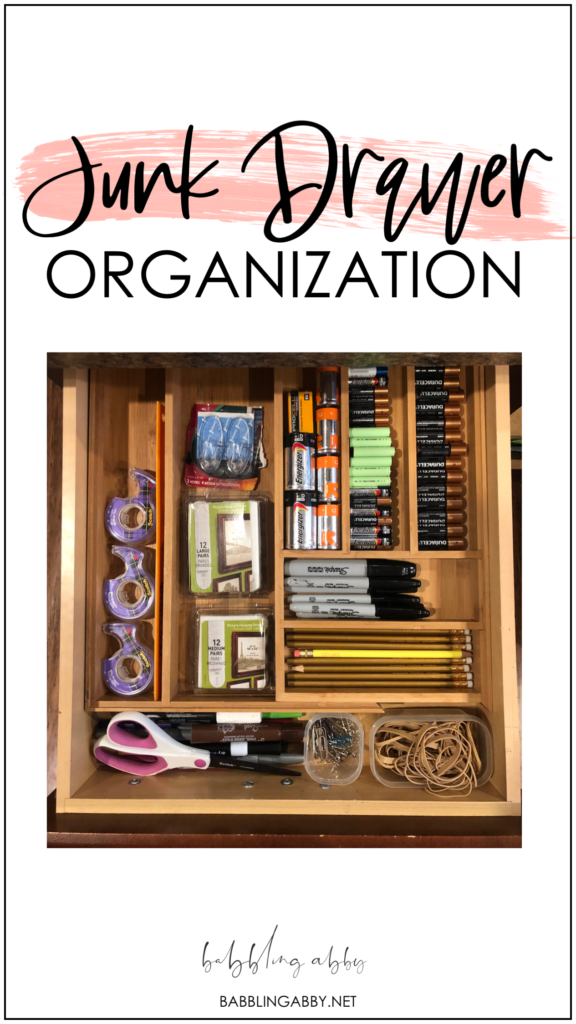 Need to get a handle on junk drawer organization? This post is for you! I've used multiple containers and trays and think I have a handle on what works best depending on the size and content of your drawer. A quick project with a big impact, organizing your junk drawer will help declutter your life and bring some order to the chaos of your drawers! #junkdrawer #organization #organize #springclean #drawerorganizer #declutter #clean #drawers #quickproject #babblingabby babblingabby.net