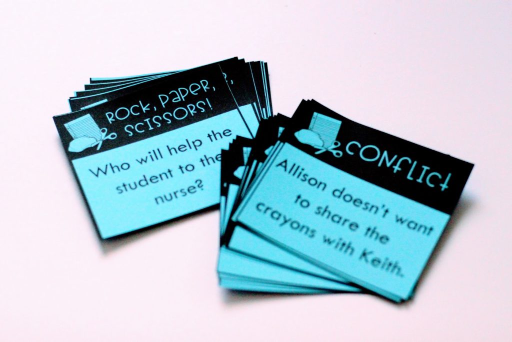 Printable conflict cards that are part of a free conflict resolution activity from BabblingAbby.net.