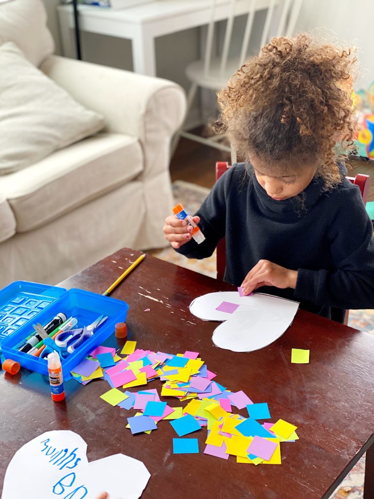 Scrap paper hearts are a great activity for preschoolers and lets them practice those fine motor skills at the same time!