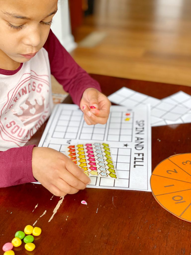 Preschool flick-and-fill ten frame activity