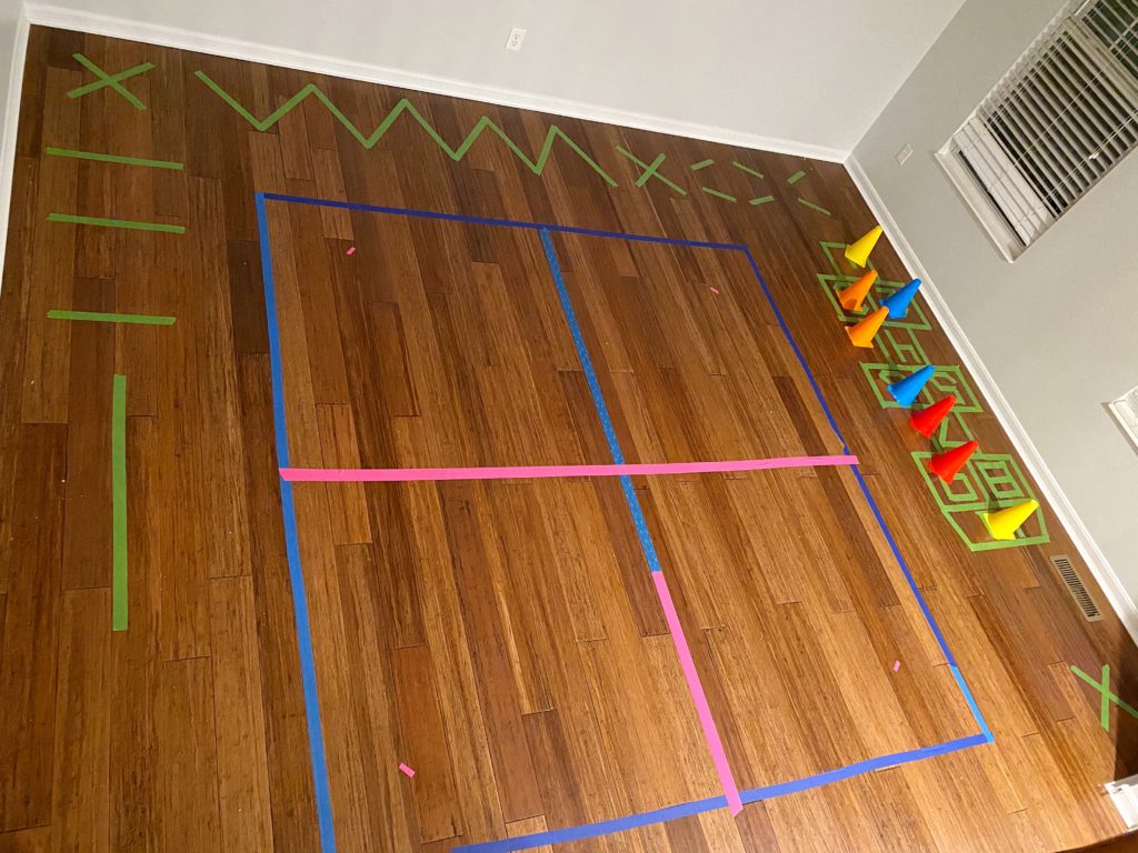 Preschool Activities: Complete a four-square and tape trail!