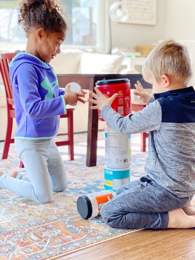 STEM Activities with Food Containers: stacking containers.