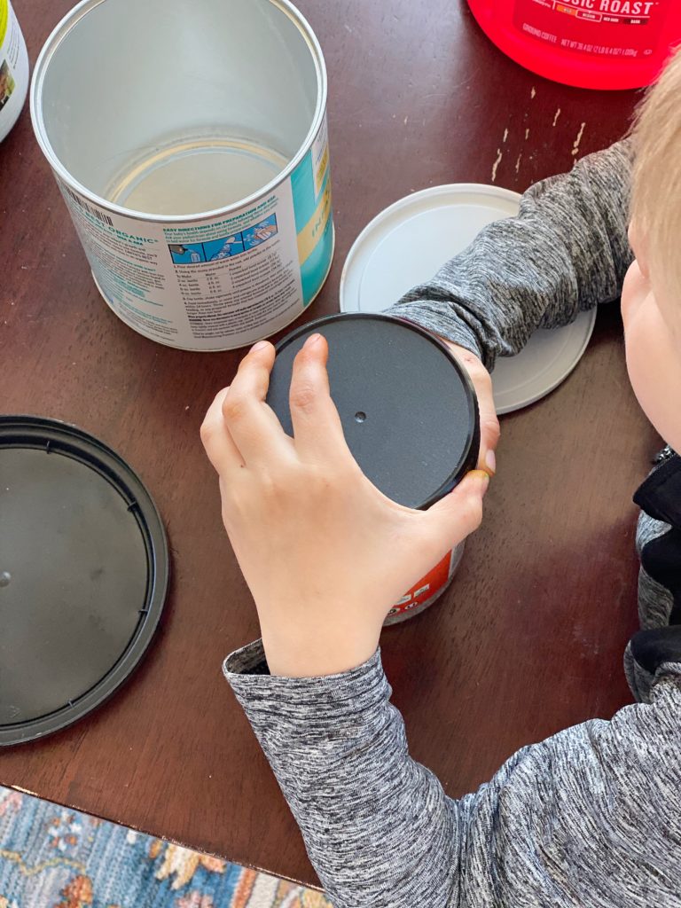 STEM Activities with Food Containers: matching lids to containers.