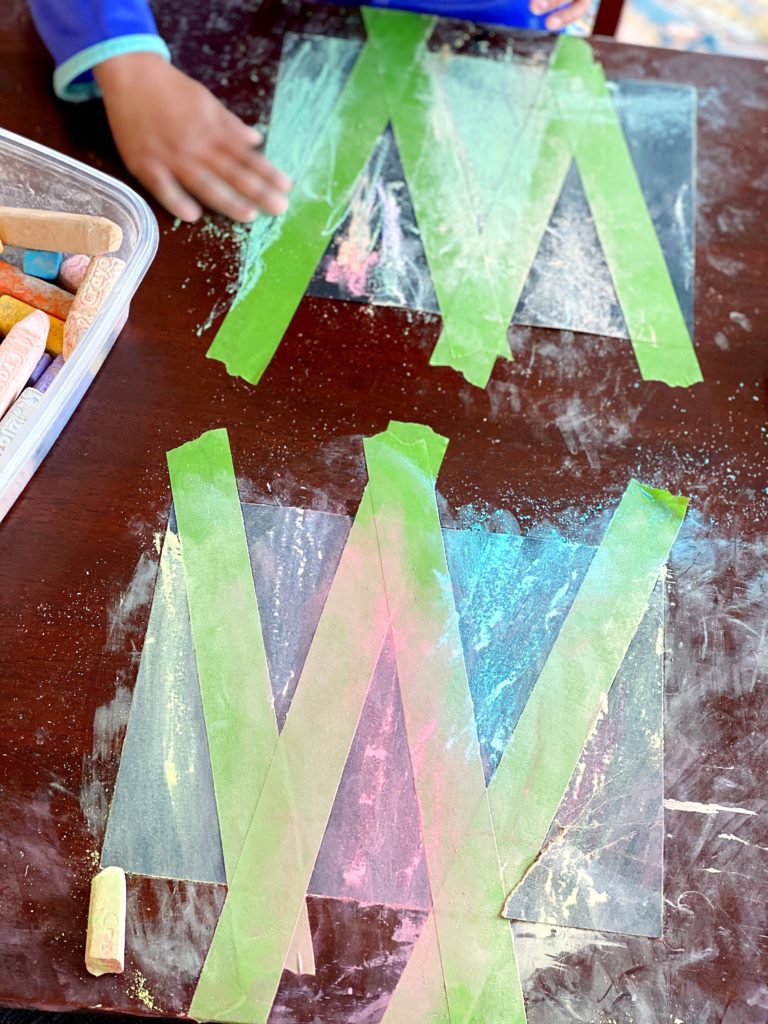 For a chalk art project (Letter W): Color in all the black areas with chalk.