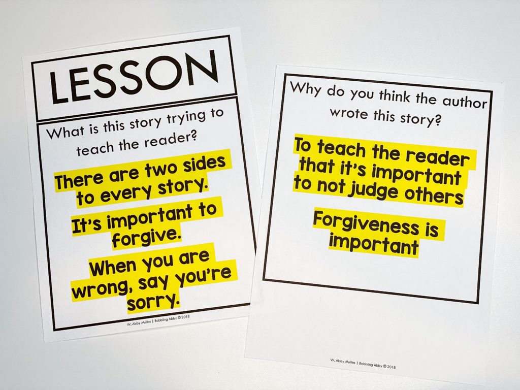 Download these posters for teaching students about the "Lesson" of a story.