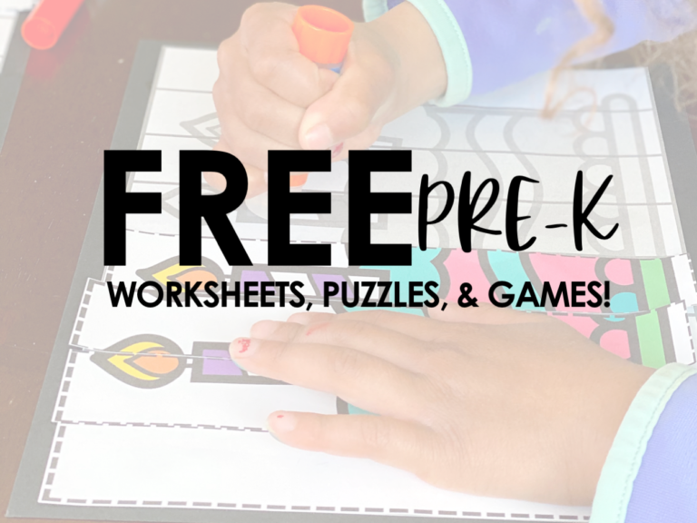 This post shares a ton of FREE pre-k, preschool, and kindergarten worksheets, puzzles, and games. #kindergarten #preschool #homeschool #freeprintables #puzzles #games #literacy #math #babblingabby babblingabby.net