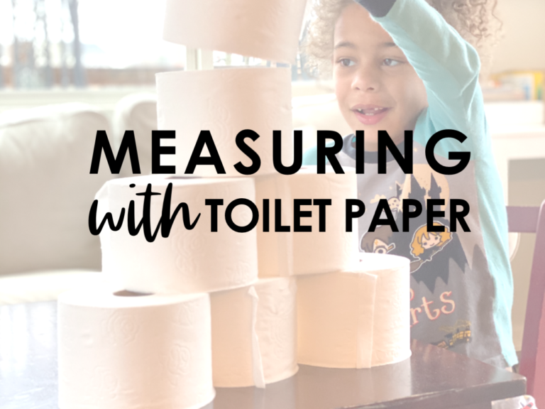 Measuring household objects with toilet paper can roll out a lot of fun when you're stuck inside and have some excess rolls on hand! Perfect for teaching non-standard measurement, counting, and writing numerals, too! #kindergarten #preschool #homeschool #freeprintables #measurement #math #babblingabby babblingabby.net