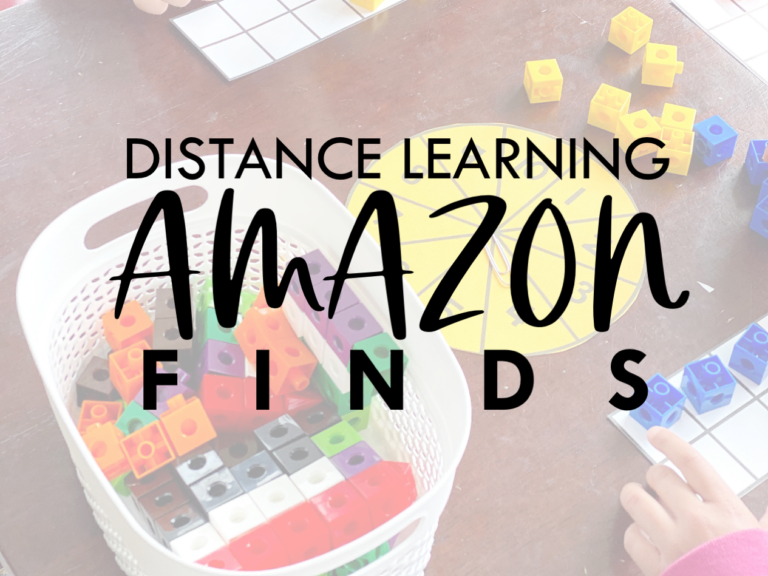 This post shares several Amazon finds for distance learning. These inexpensive products can be found on Amazon and delivered right to your home without having to visit a store. While not necessary, these products are helpful in teaching preschoolers and kindergarteners from home! Great for supporting reading and math activities. #kindergarten #preschool #distancelearning #NTI #homeschool #math #manipulatives #amazonfinds #reading #babblingabby babblingabby.net