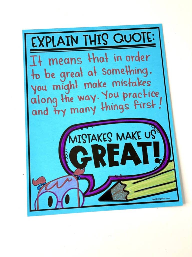 Quote poster that challenges students to think about the meaning of a quote.