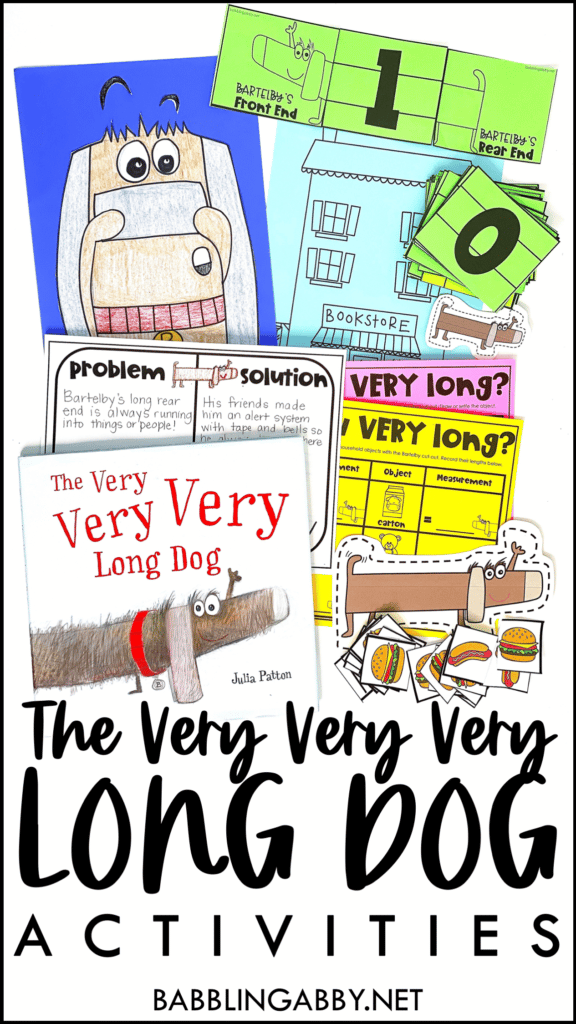 Grab a set of free The Very Very Very Long Dog activities! This post not only includes a video read-aloud, but also several free printables to use right alongside the book. You can use these ideas and activities for distance learning with preschoolers, kindergarteners, first graders, or second graders! #verylongdog #juliapatton #babblingabby #kindergarten #firstgrade #secondgrade #preschool #reading #ELA #activities #free #printables babblingabby.net