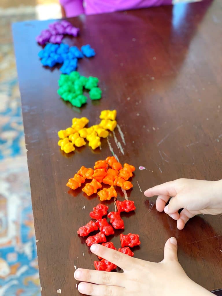 Sorting counting bears by color.