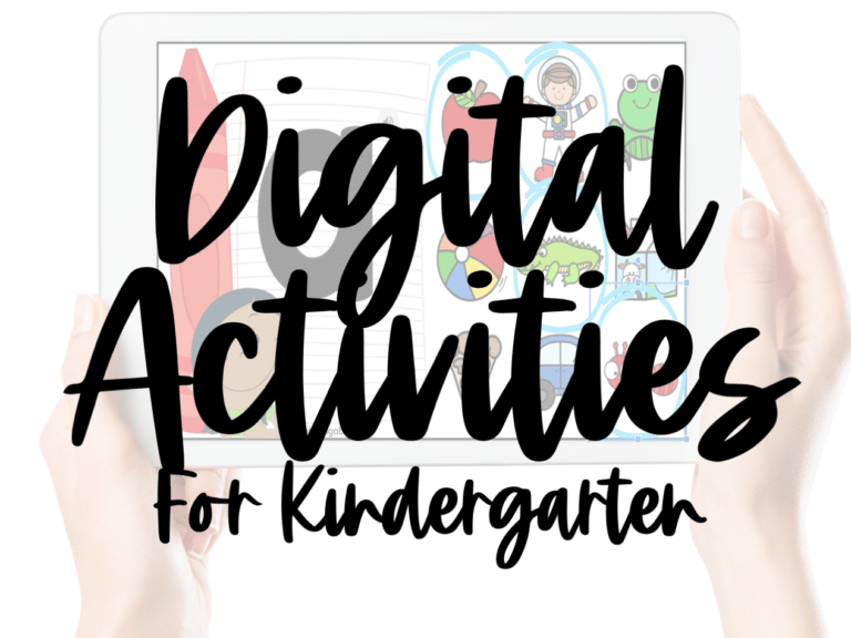 Are you teaching kindergarten virtually? These ELA and math digital resources are the perfect addition to your virtual curriculum. They will save you time and give your students additional skill practice in Google Slides™ or Seesaw™. babblingabby.net #babblingabby #distancelearning #kindergarten #firstgrade #preschool #prek #digitalactivities #digitalcenters #ELA #math #backtoschool #virtuallearning