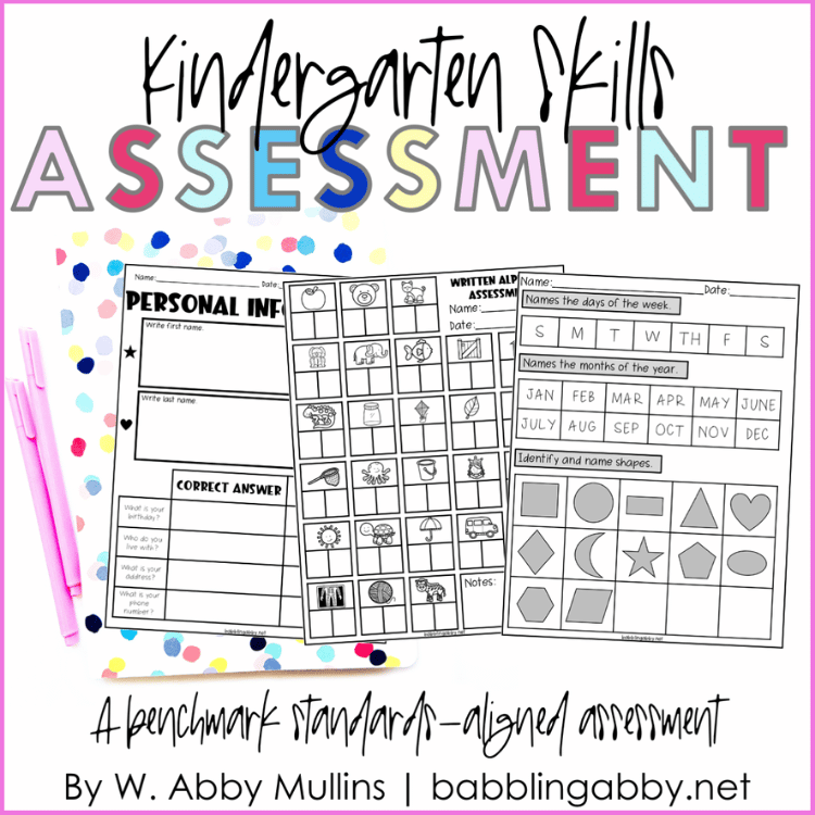 Use this go to assessment to benchmark your kindergarteners easily. It would also be useful for preschool and pre-k and homeschool. Parents and teachers can easily give this benchmark assessment to their students. A student data form that compiles all information is also included. Learn more at babblingabby.net #babblingabby #kindergartenassessment #preschoolassessment #prekassessment #benchmarkassessment #kindergarten #prek #preschool #firstgrade