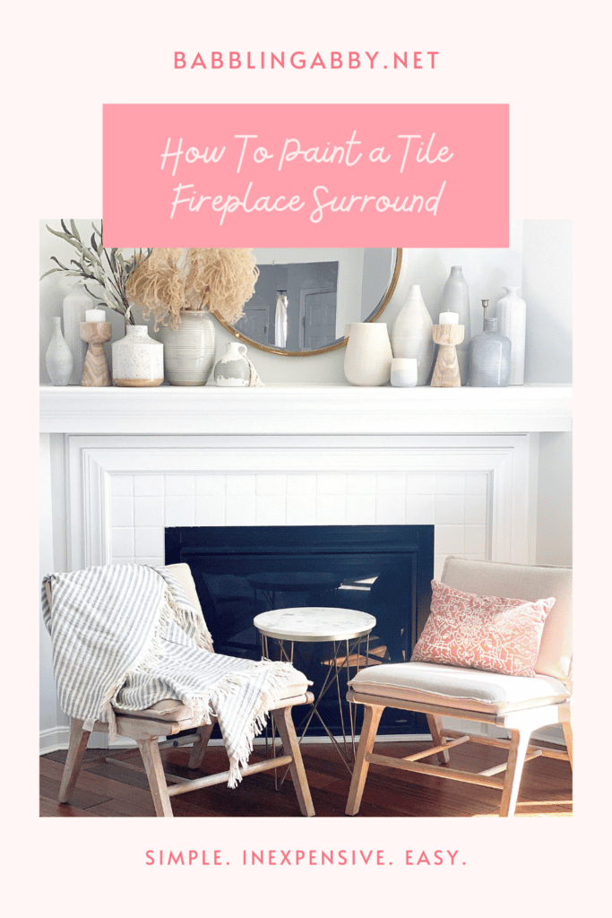 Paint your tile fireplace surround with this simple, fast, inexpensive DIY tutorial. You'll spend less than $50 for this incredible transformation! babblingabby.net