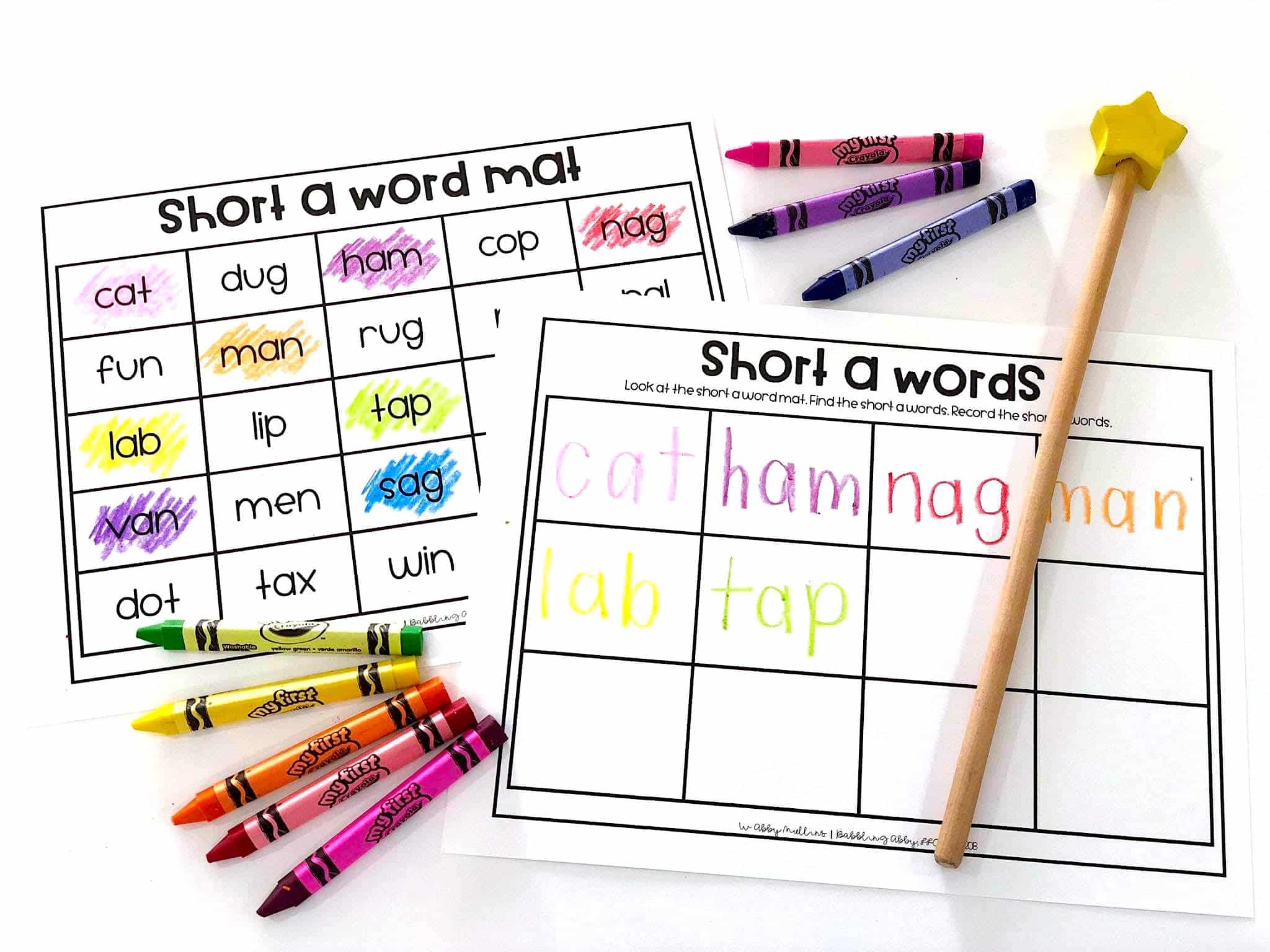 Short vowel phonics activities for kindergarten and first grade students.