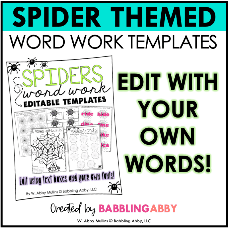 Spider Themed Word Work Templates: Edit with your own words.