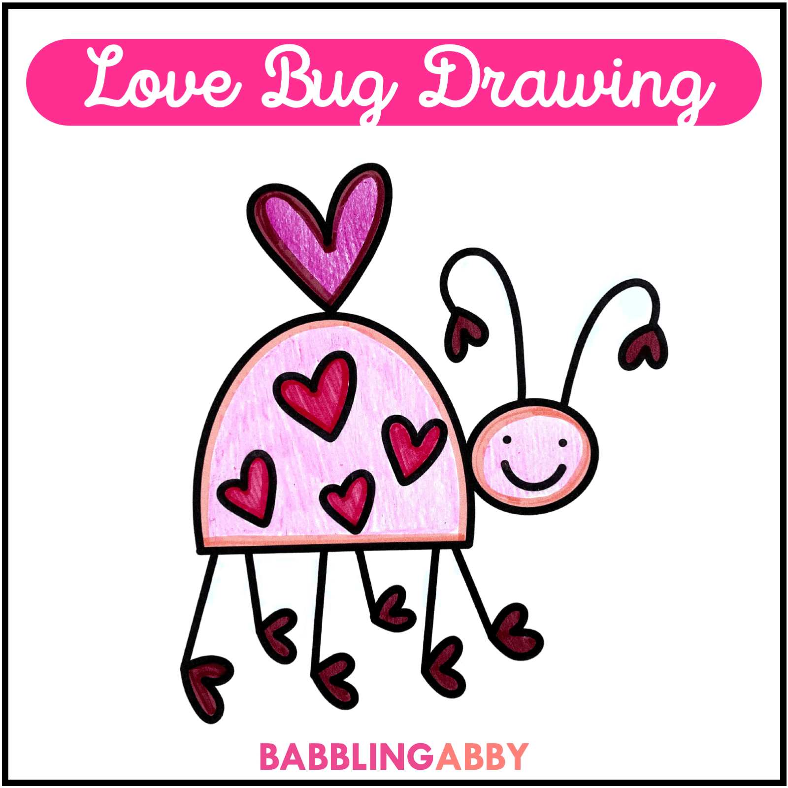 How to Draw a Valentines Day Love Bug Directed Drawing for Following
