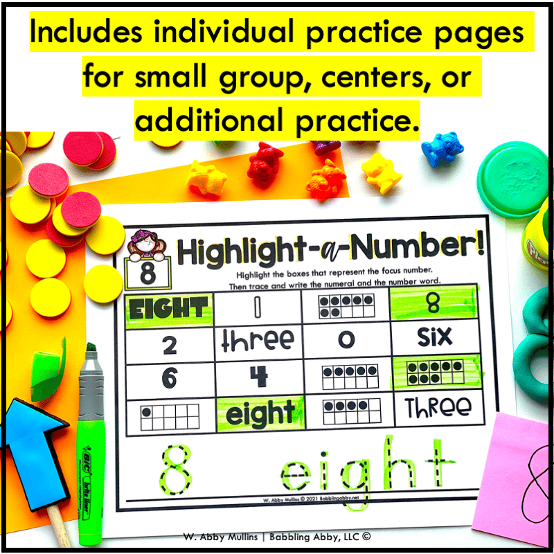 Kindergarten highlighting activity to identify the focus number.