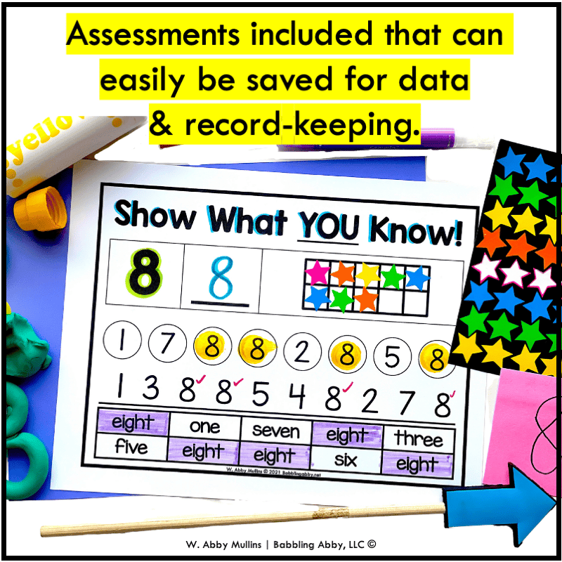 Number assessment page for tracking progress in math RTI instruction.